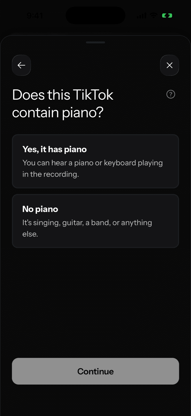 La question sur la présence de piano dans la vidéo TikTok, dans Anything Piano.